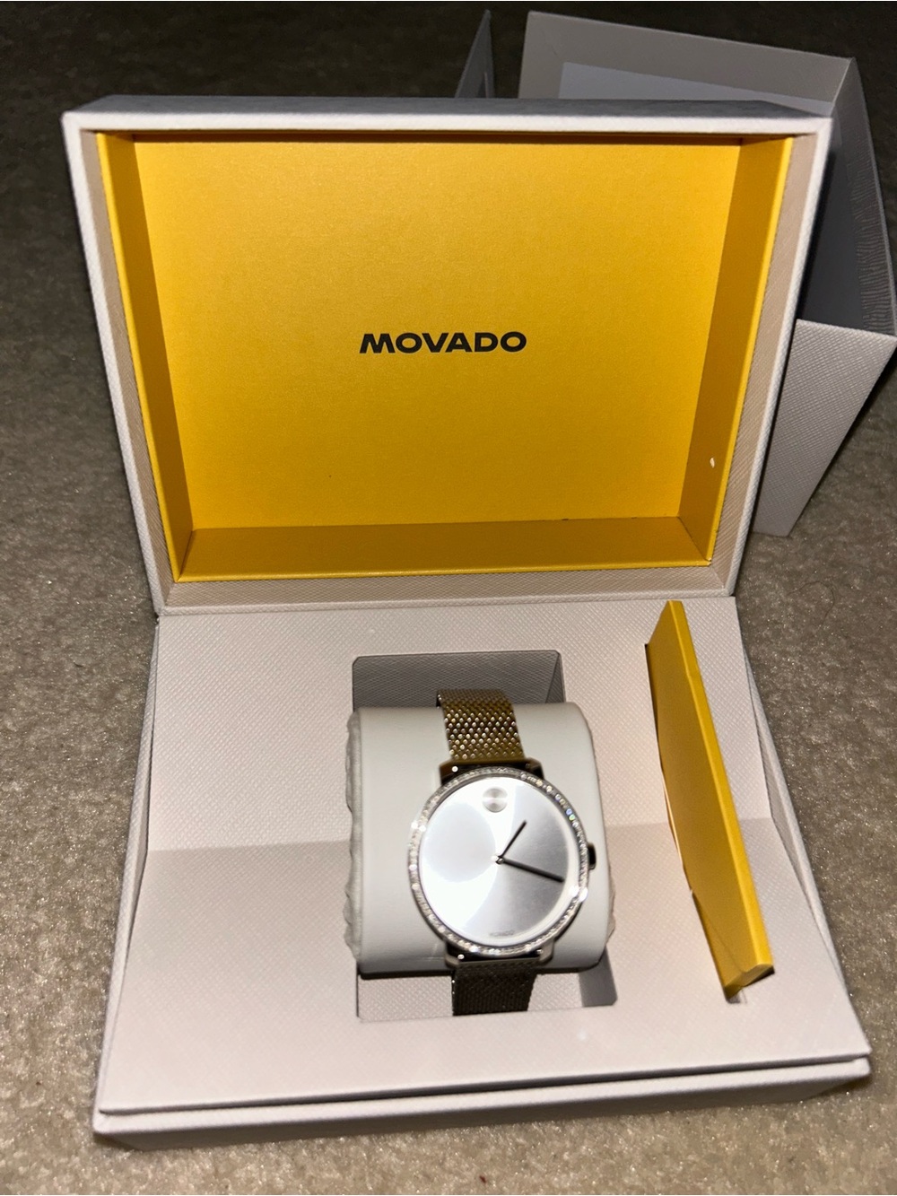 Movado Gold Mesh Bracelet Watch with Silver Dial